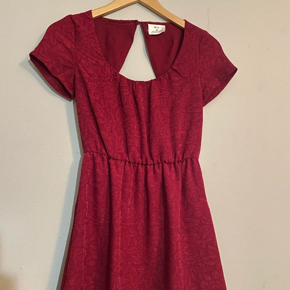 Red jacquard print mini dress with back cutout